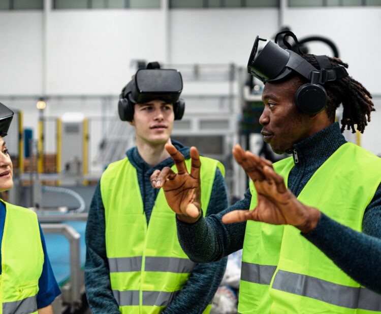 Team,Of,Multiracial,Engineers,Having,A,Simulation,Experience,With,Futuristic